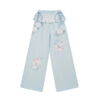 Women's Kawaii Cartoon Embroidered Wide-Leg Pants