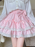 Kawaii Bow Polka-Dot Tiered Mini Skirt