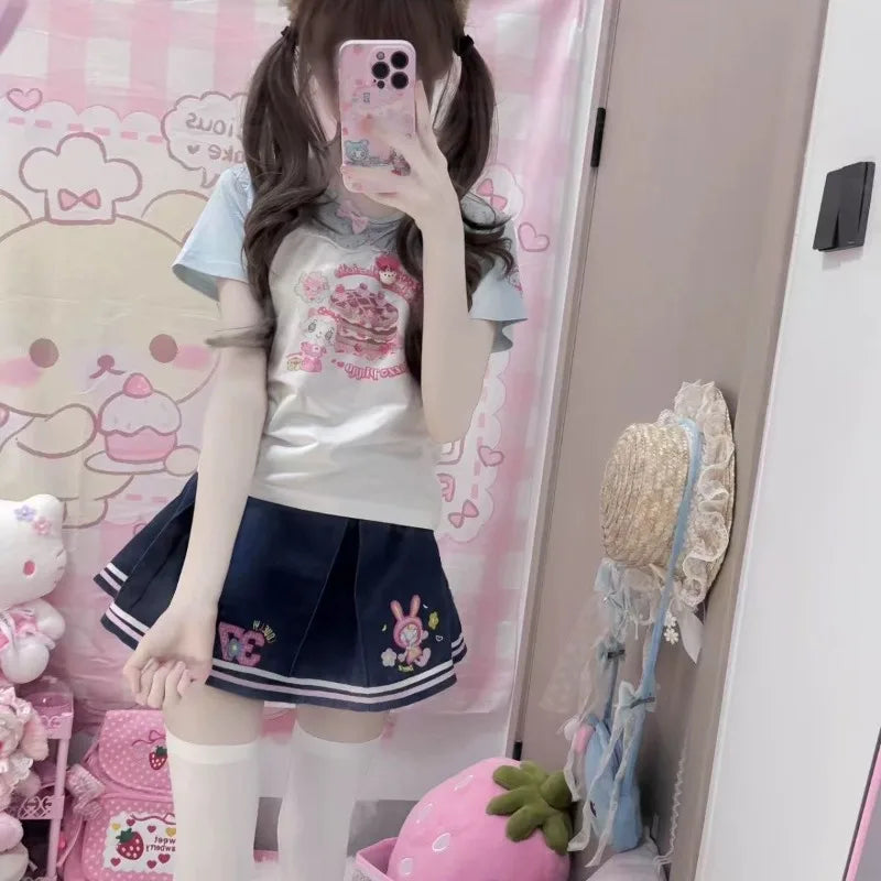 Women's White Kawaii Graphic T-Shirt – Short Sleeve Slim Fit
