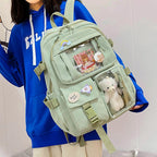 Kawaii Multi-Pocket Nylon Backpack with Laptop Compartment