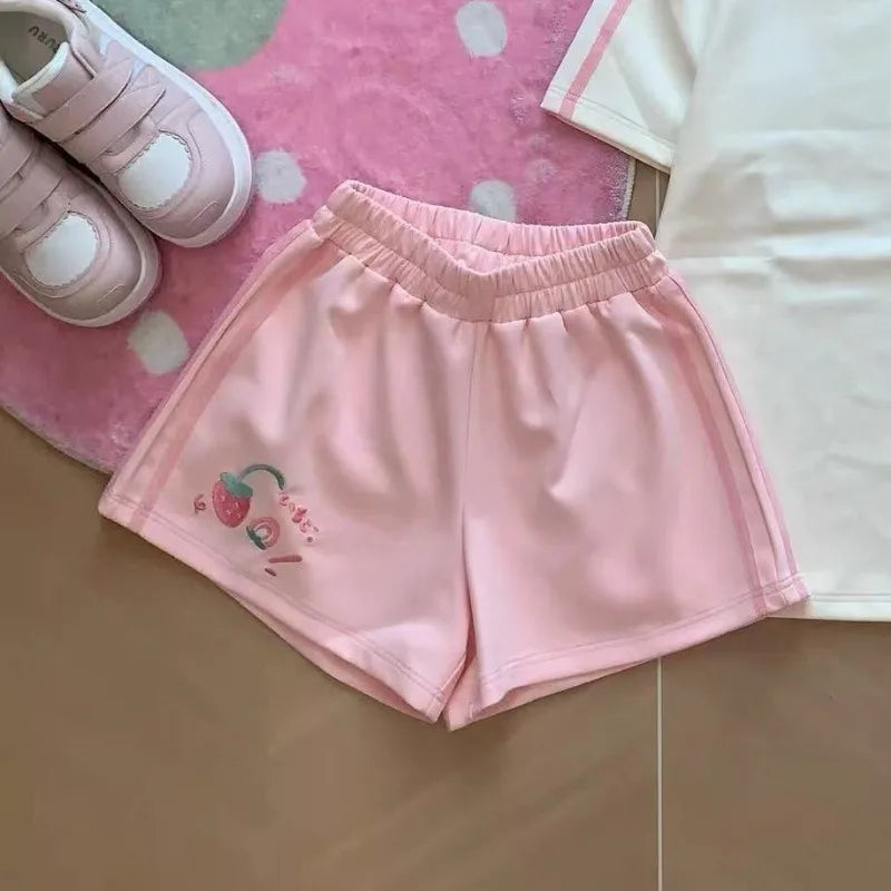 Kawaii Pink Cartoon Print Shorts