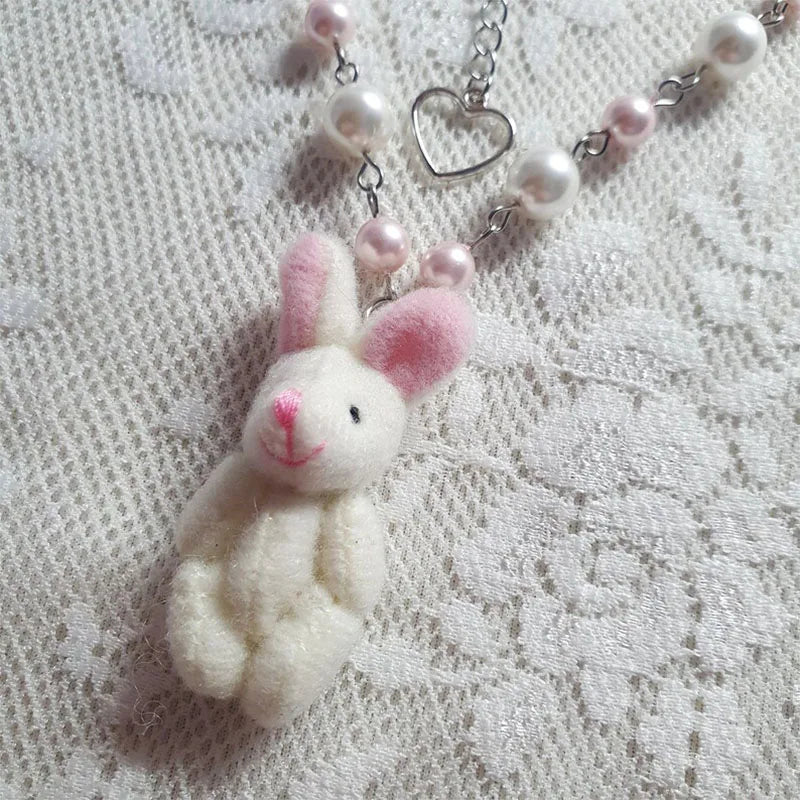 Kawaii Plush Bunny Beaded Pendant Necklace