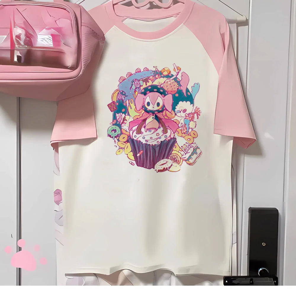 Kawaii Women's Anime Cartoon Graphic T-Shirt – Short-Sleeve O-Neck Tee