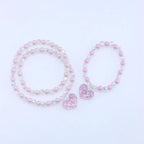 Kawaii Pink Heart Beaded Necklace and Bracelet Set