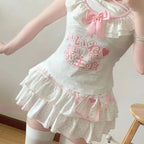 Kawaii Polka Dot Ruffle Mini Skirt with Bow