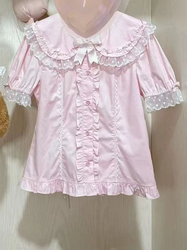 Kawaii Women's Bow-Front Peter Pan Collar Blouse