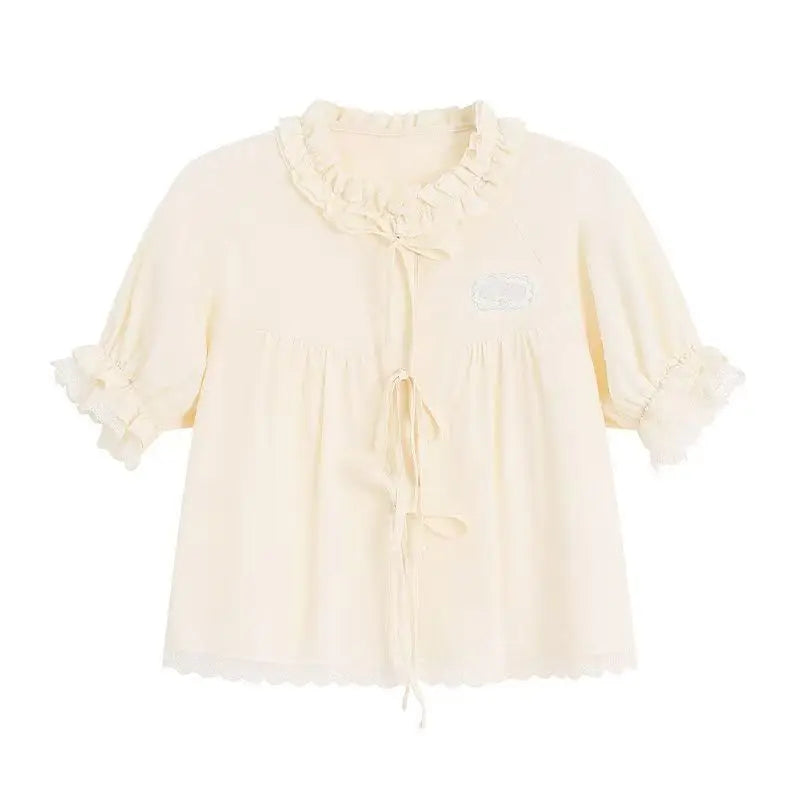 Kawaii Women's Pink Plaid Ruffle Skirt and Short-Sleeve Top Set