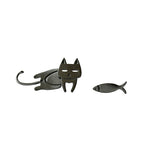 Kawaii Cat and Fish Stud Earrings in 925 Sterling Silver