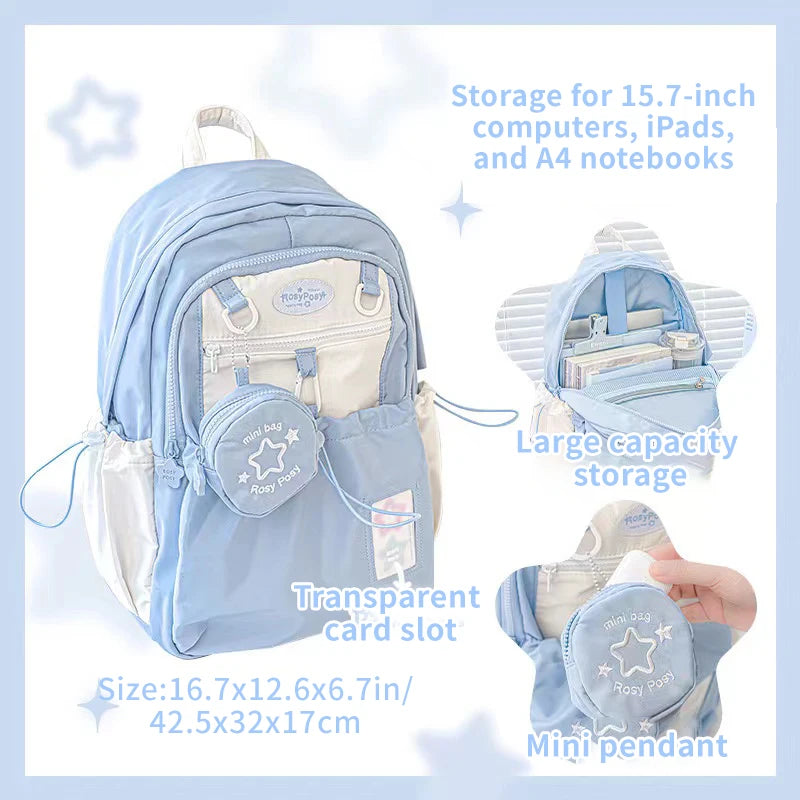 Kawaii Multi-Compartment Backpack with Mini Pouch