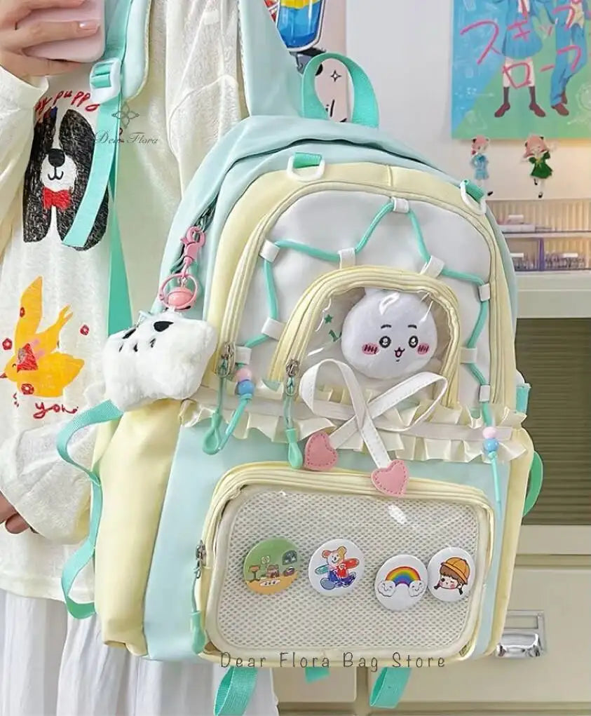Kawaii Heart Bow Ita Backpack with Transparent Display Pocket