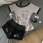 Kawaii Cat Graphic Drawstring Shorts