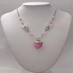 Kawaii Pink Strawberry Pendant Necklace with Bow and Heart Details
