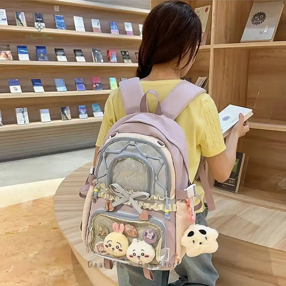 Kawaii Heart Bow Ita Backpack with Transparent Display Pocket