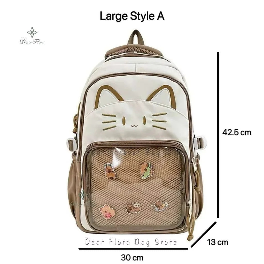 Kawaii Cat Ita Backpack with Transparent Display Pocket