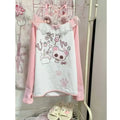 Pink Kawaii Graphic Long-Sleeve Top with Lace Trim