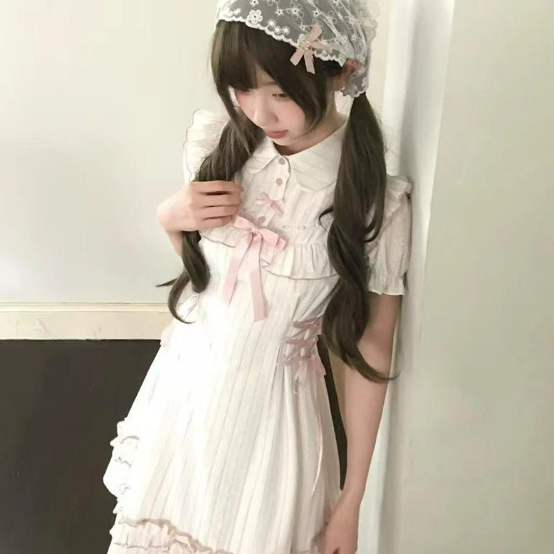 Kawaii White Sweet Lolita Ruffle Mini Dress with Peter Pan Collar