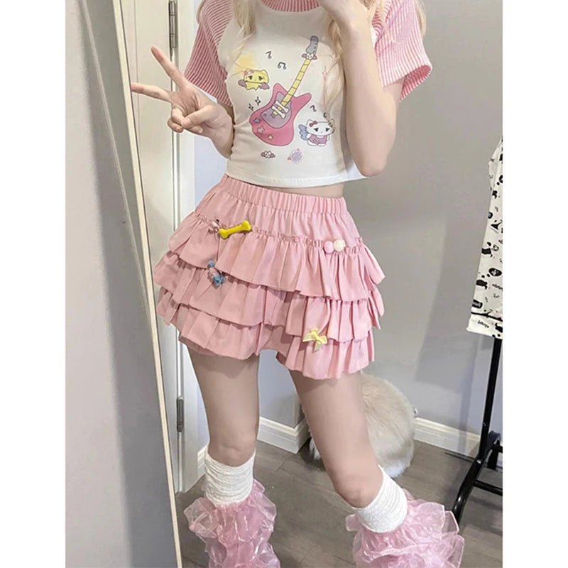 Kawaii Y2K Ruffle Mini Skirt with Bow Details