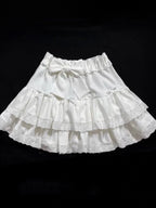 Milk White Kawaii Lolita Pleated Ruffle Skirt with Bow