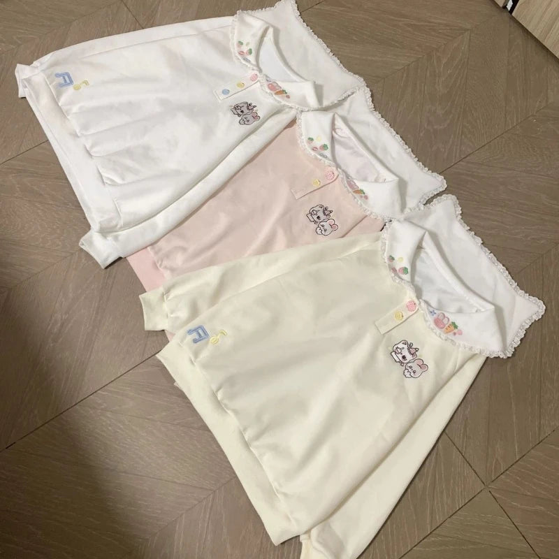 Kawaii Embroidered Lace-Collar Pullover Sweatshirt