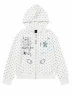 Kawaii Women's White Polka-Dot Graphic Zip Hoodie