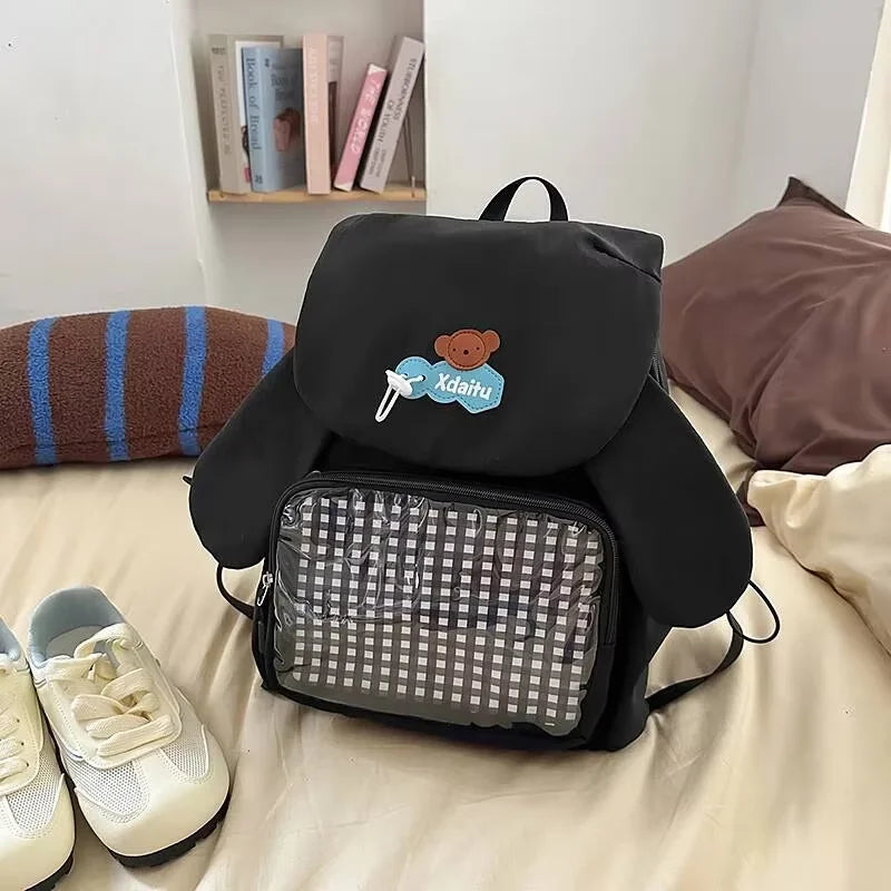 Kawaii Rabbit-Ear Ita Backpack with Transparent Front Pocket