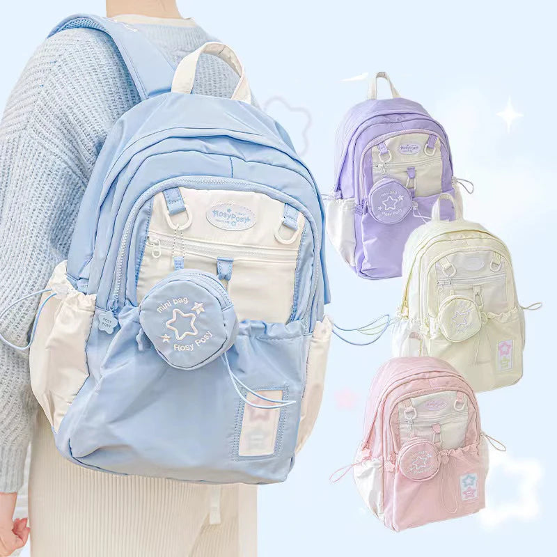 Kawaii Multi-Compartment Backpack with Mini Pouch