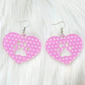 Kawaii Pink Polka Dot Heart Cat Paw Drop Earrings