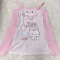Kawaii Pink Cat Graphic Long-Sleeve Top