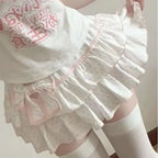 Kawaii Polka Dot Ruffle Mini Skirt with Bow
