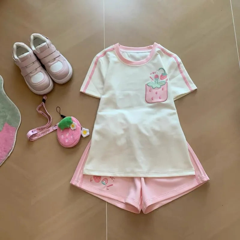 Kawaii Pink Cartoon Print Shorts