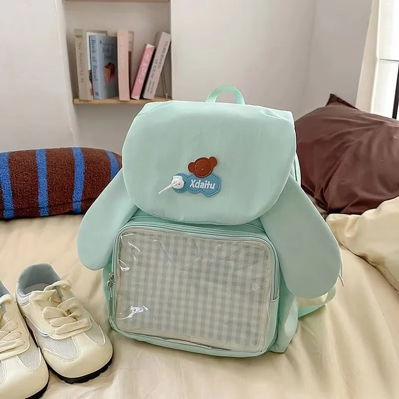 Kawaii Rabbit-Ear Ita Backpack with Transparent Front Pocket