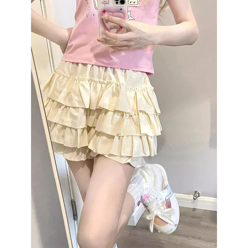 Kawaii Y2K Ruffle Mini Skirt with Bow Details