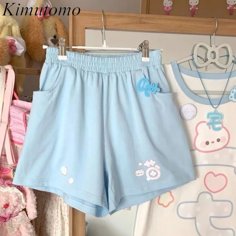 Women's Kawaii Cartoon Cat High-Waisted Shorts