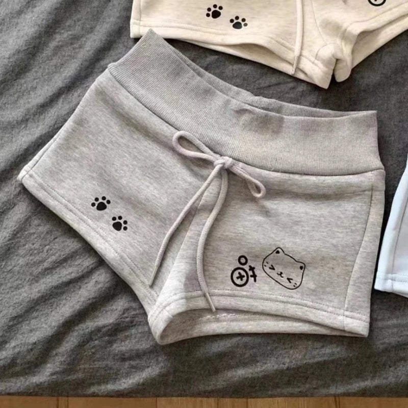 Kawaii Cat Graphic Drawstring Shorts