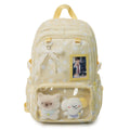 Star Print Kawaii Backpack with Clear Front Pocket, Lace Bow & Plush Display