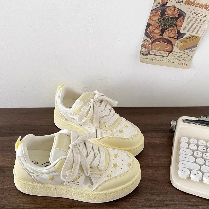 Kawaii Cute Bowknot Patchwork Sneakers - Pink, Blue & Yellow