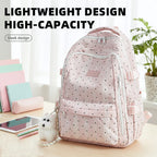 Kawaii Polka Dot School Backpack with Multiple Pockets