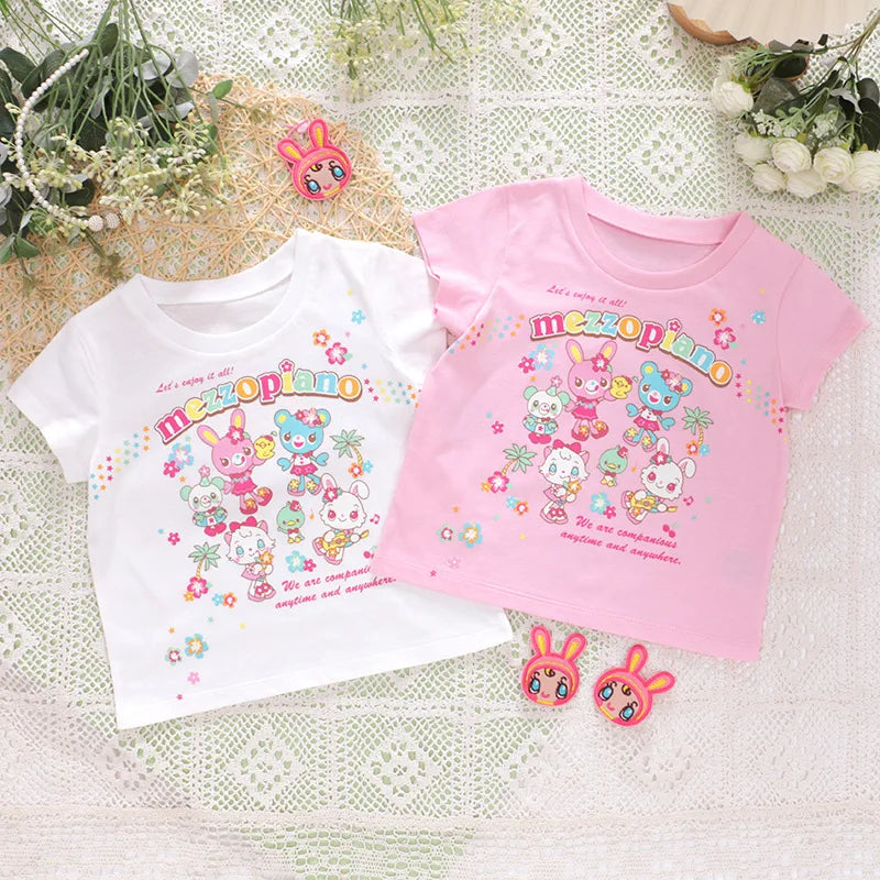 Kawaii Girls' Mezzopiano Cartoon Graphic Short-Sleeve T-Shirt