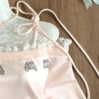 Kawaii Pink Lace-Trimmed Bow Print Pullover Sweatshirt