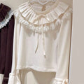 Kawaii Women's Lolita Lace Ruffle Bow Long-Sleeve T-Shirt