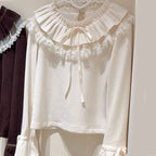 Kawaii Women's Lolita Lace Ruffle Bow Long-Sleeve T-Shirt