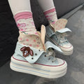 Kawaii Women's Pink Rabbit Polka Dot High-Top Platform Canvas Sneakers