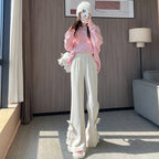 Kawaii Corduroy Flare Pants with Bow and Lace Trim