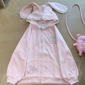 Kawaii Pink Bunny-Ear Hooded Zip-Up Hoodie