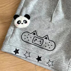 Kawaii Cat Appliqué Wide-Leg Shorts