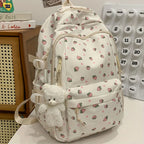 Kawaii Floral Nylon Backpack with Multiple Pockets, 43 × 30 × 18 cm