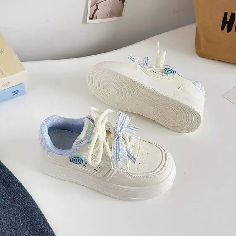 Kawaii Cat & Fish Lace-Up Platform Sneakers