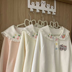 Kawaii Embroidered Lace-Collar Pullover Sweatshirt