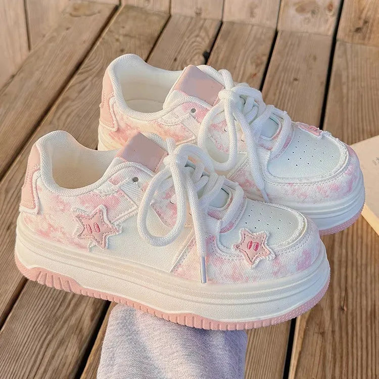 Kawaii Women's Pink Platform Lace-Up Sneakers