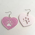 Kawaii Pink Polka Dot Heart Cat Paw Drop Earrings